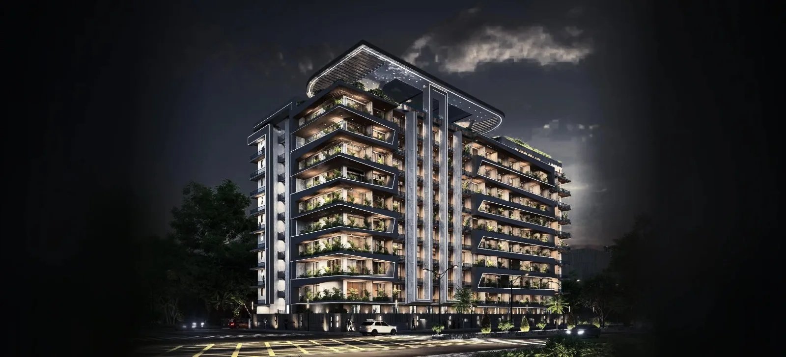 VERTEX by AMMY Properties at night — Paragon City, Lahore